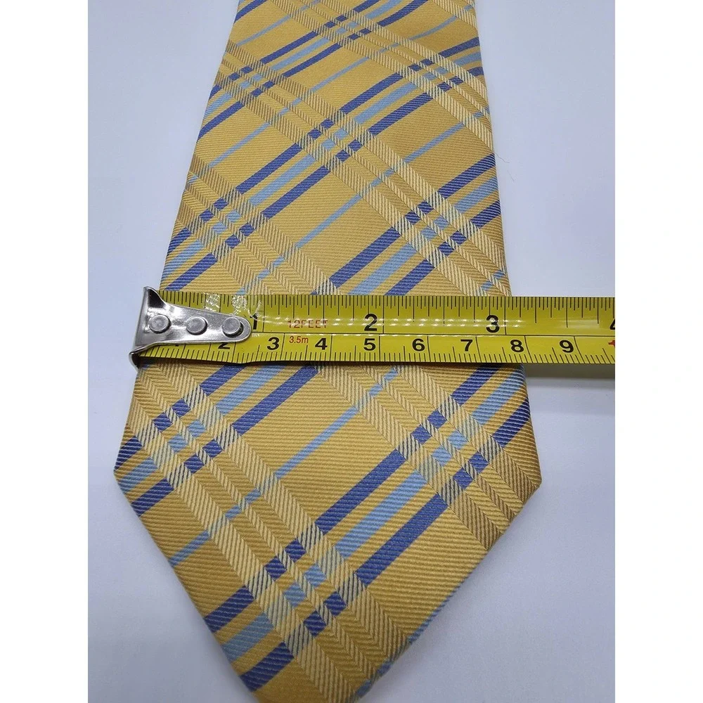Pronto Uomo 100% Silk Gold Blue Plaid Extra Long Men's Tie 64